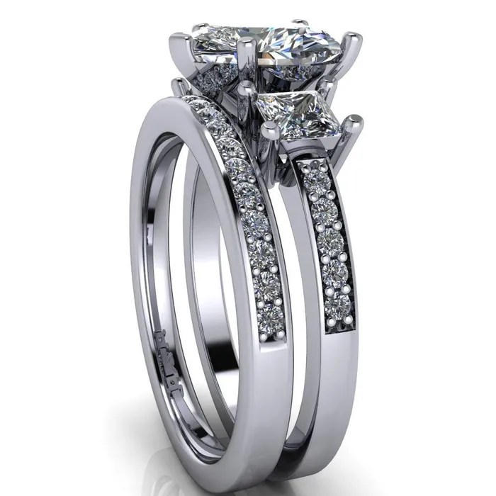 Fire Brilliance Rings Audrina Heart Moissanite Side Square Diamond Shank Ring