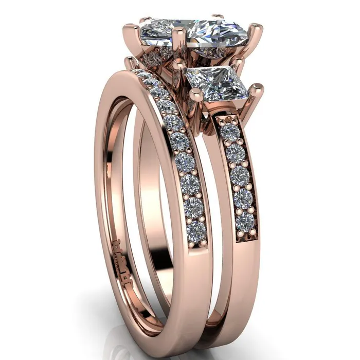 Fire Brilliance Rings Audrina Heart Moissanite Side Square Diamond Shank Ring