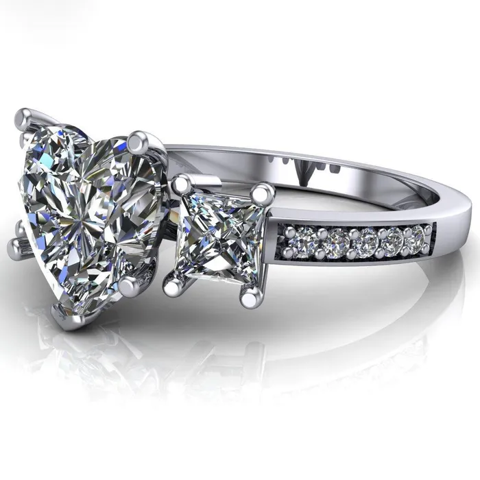 Fire Brilliance Rings Audrina Heart Moissanite Side Square Diamond Shank Ring