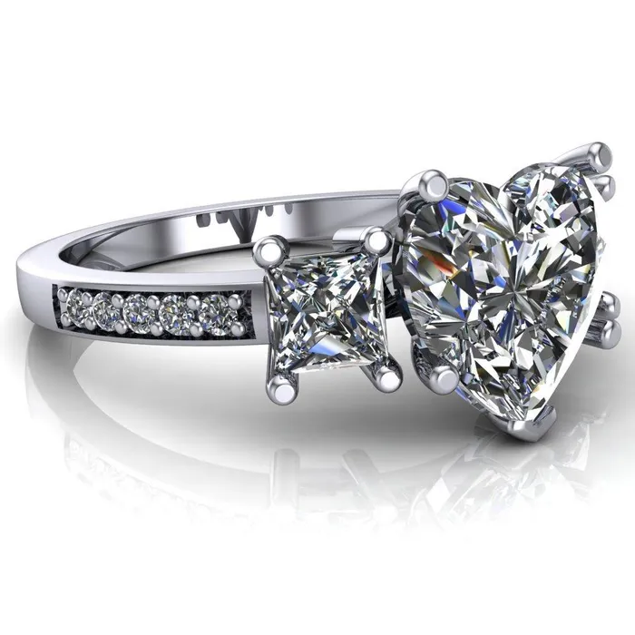 Fire Brilliance Rings Audrina Heart Moissanite Side Square Diamond Shank Ring