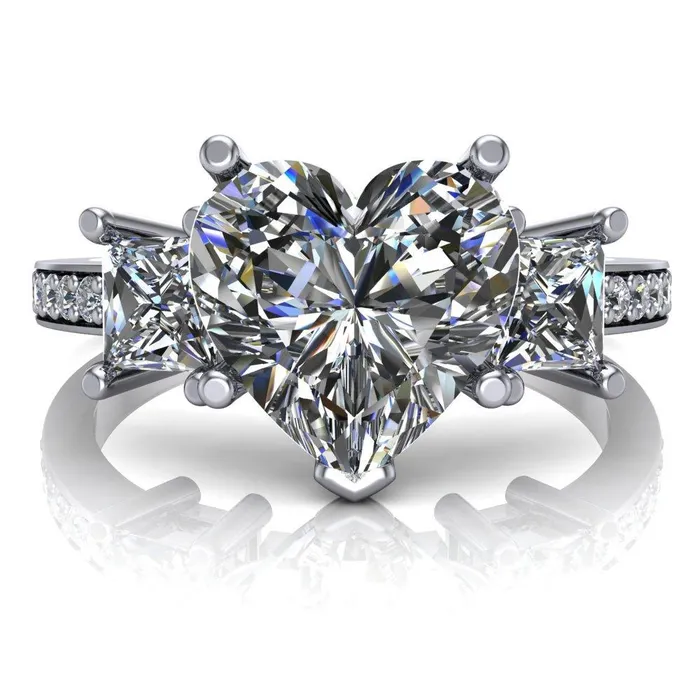 Fire Brilliance Rings Audrina Heart Moissanite Side Square Diamond Shank Ring