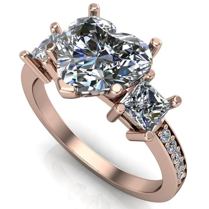 Fire Brilliance Rings Audrina Heart Moissanite Side Square Diamond Shank Ring