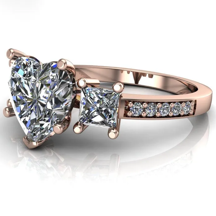 Fire Brilliance Rings Audrina Heart Moissanite Side Square Diamond Shank Ring