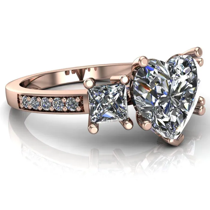 Fire Brilliance Rings Audrina Heart Moissanite Side Square Diamond Shank Ring