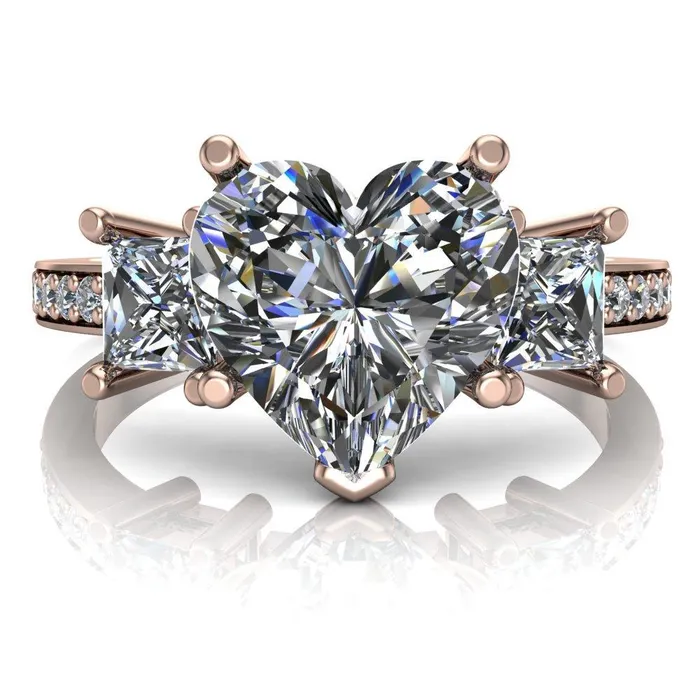 Fire Brilliance Rings Audrina Heart Moissanite Side Square Diamond Shank Ring