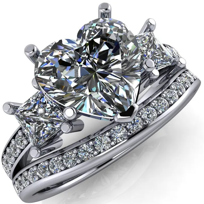 Fire Brilliance Rings Audrina Heart Moissanite Side Square Diamond Shank Ring