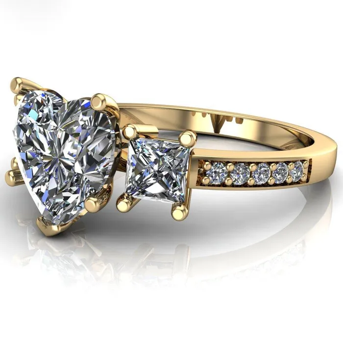 Fire Brilliance Rings Audrina Heart Moissanite Side Square Diamond Shank Ring