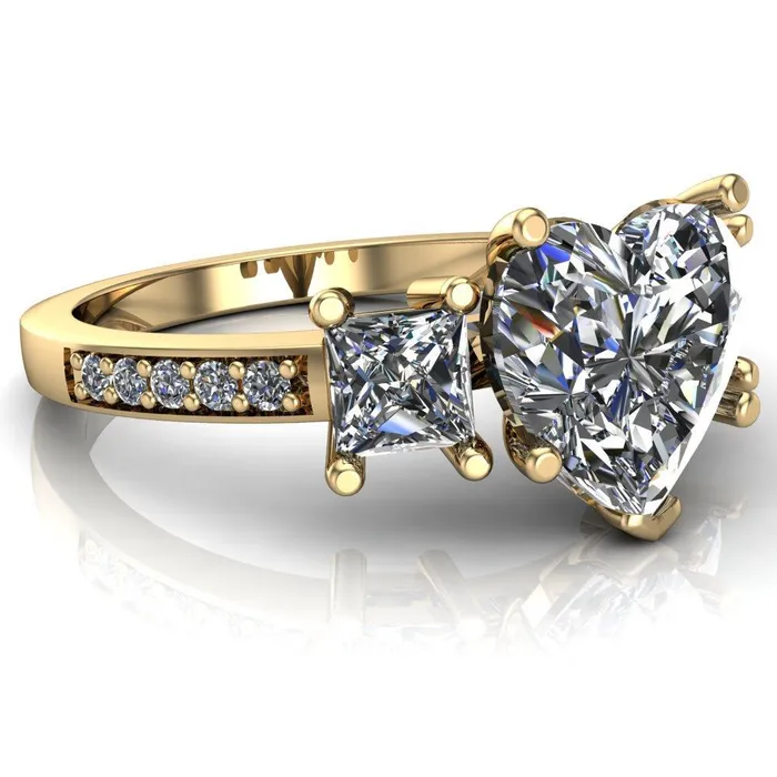 Fire Brilliance Rings Audrina Heart Moissanite Side Square Diamond Shank Ring