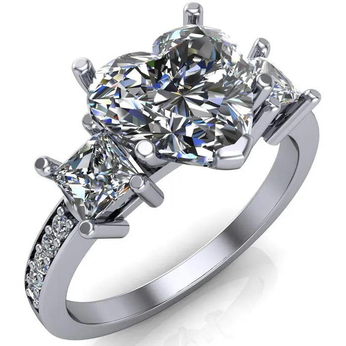 Fire Brilliance Rings Audrina Heart Moissanite Side Square Diamond Shank Ring