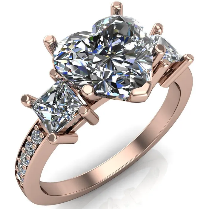 Fire Brilliance Rings Audrina Heart Moissanite Side Square Diamond Shank Ring