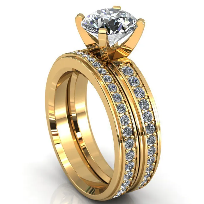 Fire Brilliance Rings Beatrix Round Center Stone Classic 4 Prong Low Etched Shank Diamond Shoulders Solitaire Ring