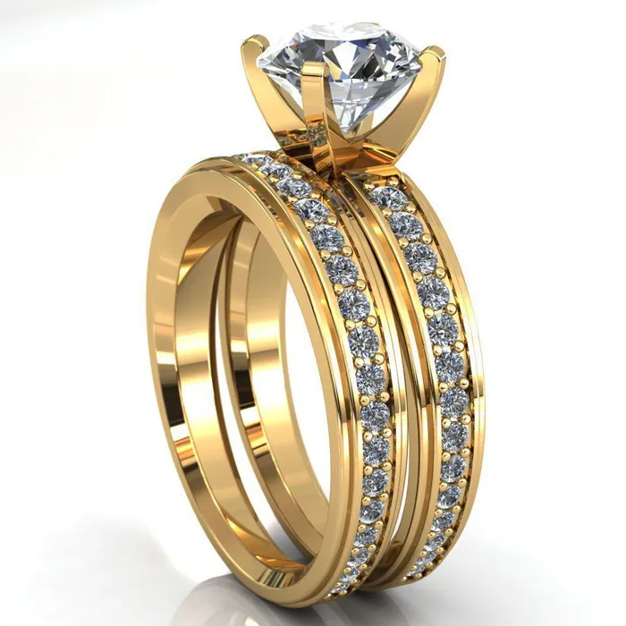 Fire Brilliance Rings Beatrix Round Center Stone Classic 4 Prong Low Etched Shank Diamond Shoulders Solitaire Ring