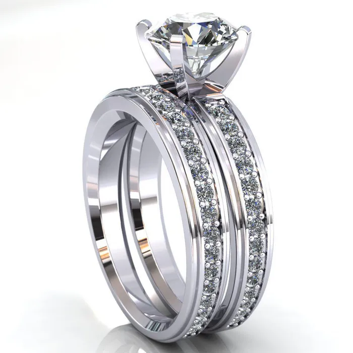 Fire Brilliance Rings Beatrix Round Center Stone Classic 4 Prong Low Etched Shank Diamond Shoulders Solitaire Ring