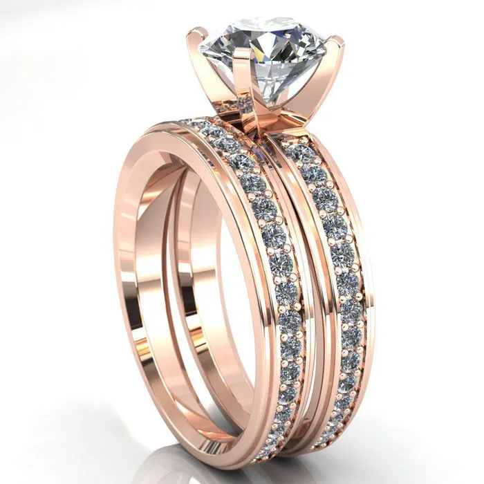 Fire Brilliance Rings Beatrix Round Center Stone Classic 4 Prong Low Etched Shank Diamond Shoulders Solitaire Ring