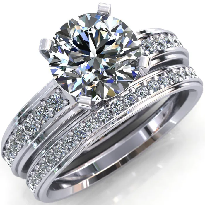 Fire Brilliance Rings Beatrix Round Center Stone Classic 4 Prong Low Etched Shank Diamond Shoulders Solitaire Ring