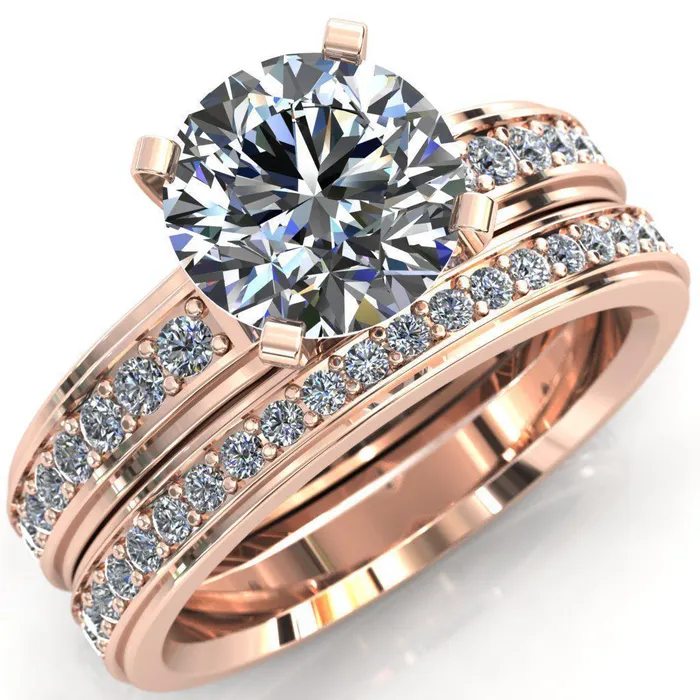 Fire Brilliance Rings Beatrix Round Center Stone Classic 4 Prong Low Etched Shank Diamond Shoulders Solitaire Ring