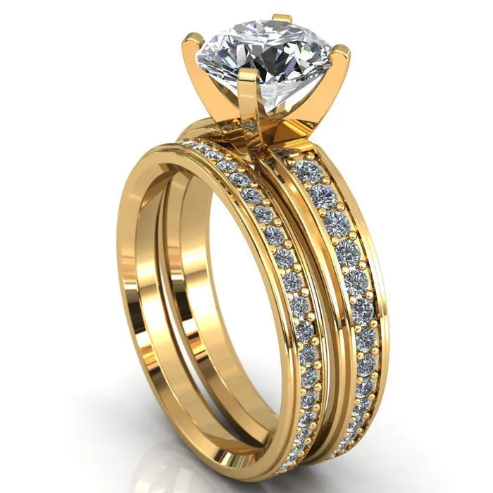 Fire Brilliance Rings Beatrix Round Center Stone Classic 4 Prong Low Etched Shank Diamond Shoulders Solitaire Ring