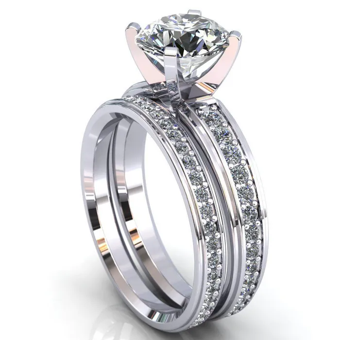 Fire Brilliance Rings Beatrix Round Center Stone Classic 4 Prong Low Etched Shank Diamond Shoulders Solitaire Ring