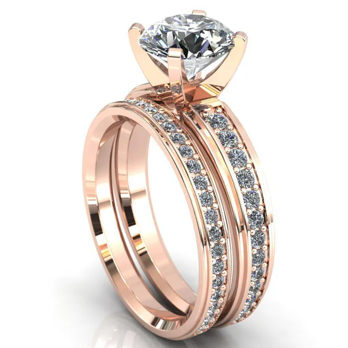 Fire Brilliance Rings Beatrix Round Center Stone Classic 4 Prong Low Etched Shank Diamond Shoulders Solitaire Ring