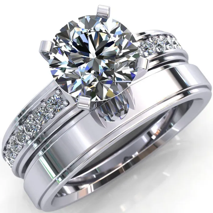 Fire Brilliance Rings Beatrix Round Center Stone Classic 4 Prong Low Etched Shank Diamond Shoulders Solitaire Ring