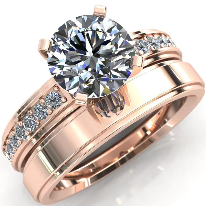 Fire Brilliance Rings Beatrix Round Center Stone Classic 4 Prong Low Etched Shank Diamond Shoulders Solitaire Ring