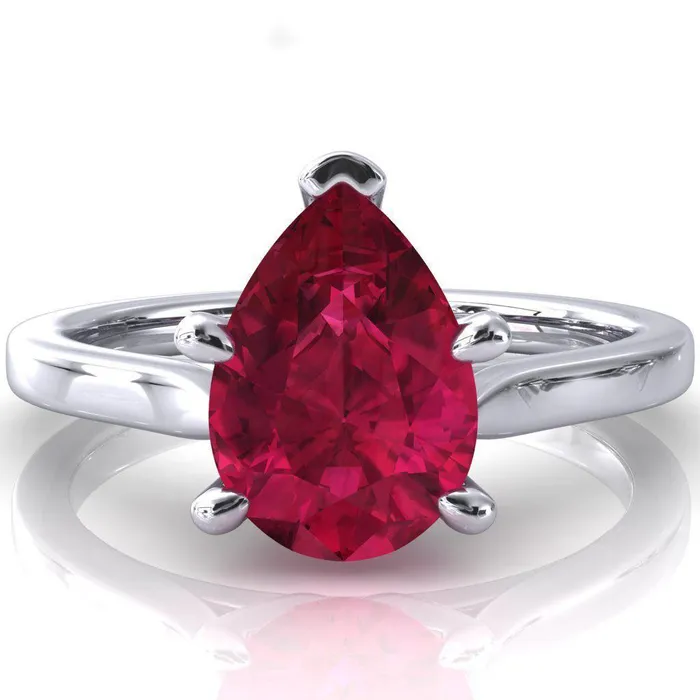 Fire Brilliance Rings Darci Pear Ruby 5 Prong Cathedral Solitaire Engagement Ring Fire Brilliance Rings Darci Pear Ruby 5 Prong Cathedral Solitaire Engagement Ring
