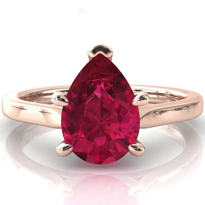 Fire Brilliance Rings Darci Pear Ruby 5 Prong Cathedral Solitaire Engagement Ring