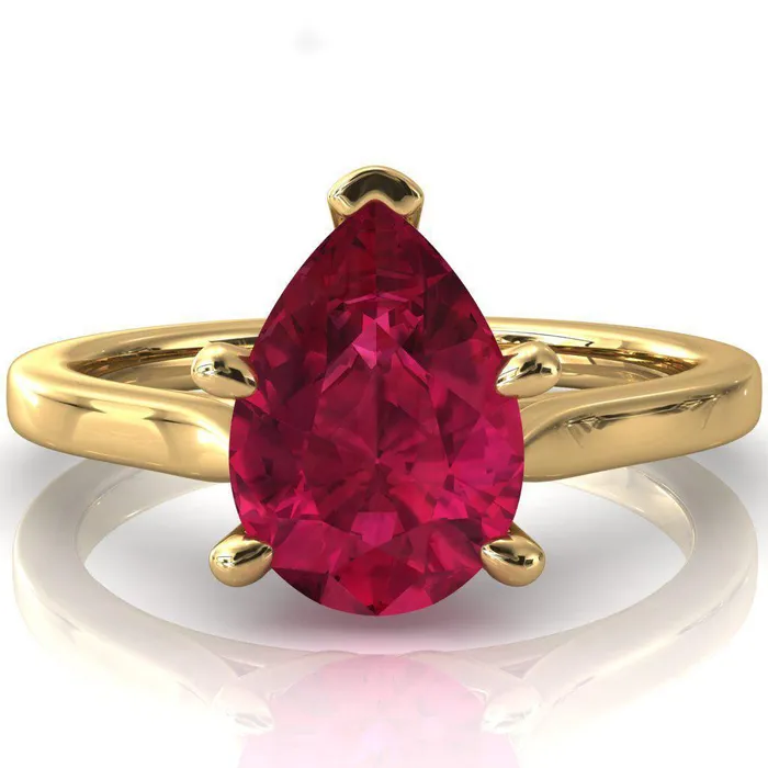 Fire Brilliance Rings Darci Pear Ruby 5 Prong Cathedral Solitaire Engagement Ring