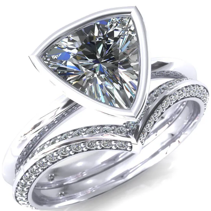 Fire Brilliance Rings Denice Trillion Moissanite Bezel Head Knife Shank Ring Fire Brilliance Rings Denice Trillion Moissanite Bezel Head Knife Shank Ring