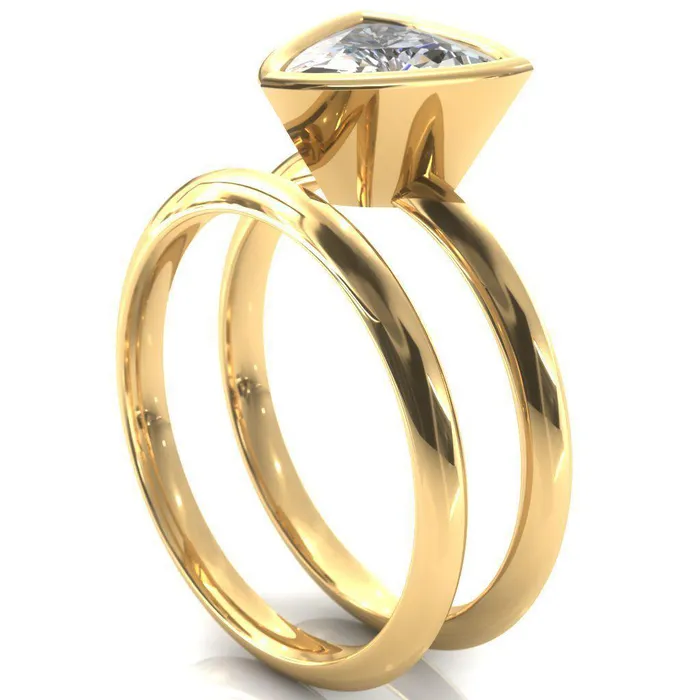 Fire Brilliance Rings Denice Trillion Moissanite Bezel Head Knife Shank Ring