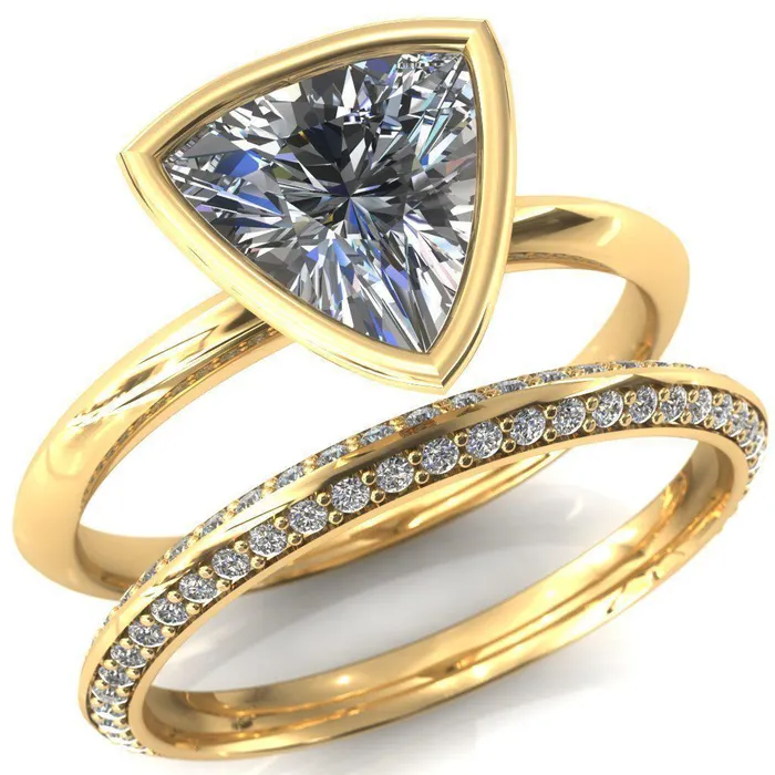 Fire Brilliance Rings Denice Trillion Moissanite Bezel Head Knife Shank Ring