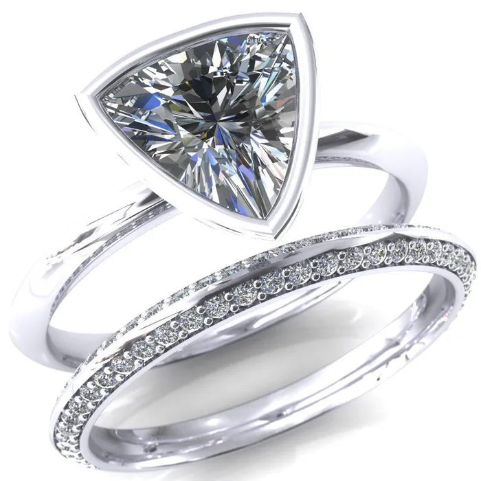 Fire Brilliance Rings Denice Trillion Moissanite Bezel Head Knife Shank Ring