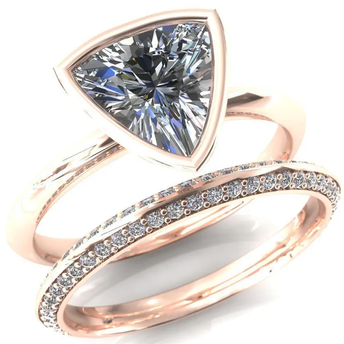 Fire Brilliance Rings Denice Trillion Moissanite Bezel Head Knife Shank Ring
