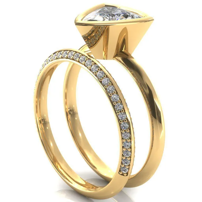 Fire Brilliance Rings Denice Trillion Moissanite Bezel Head Knife Shank Ring