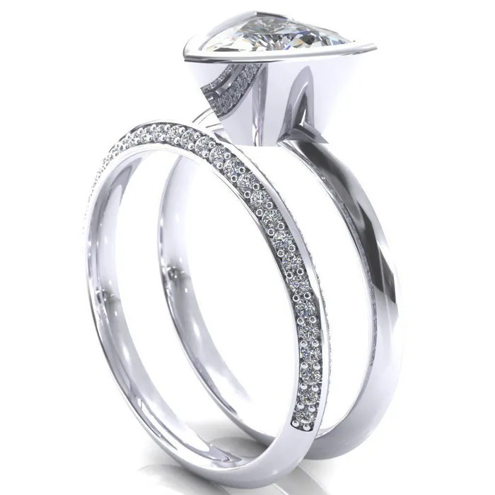 Fire Brilliance Rings Denice Trillion Moissanite Bezel Head Knife Shank Ring