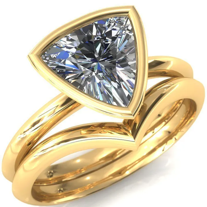 Fire Brilliance Rings Denice Trillion Moissanite Bezel Head Knife Shank Ring