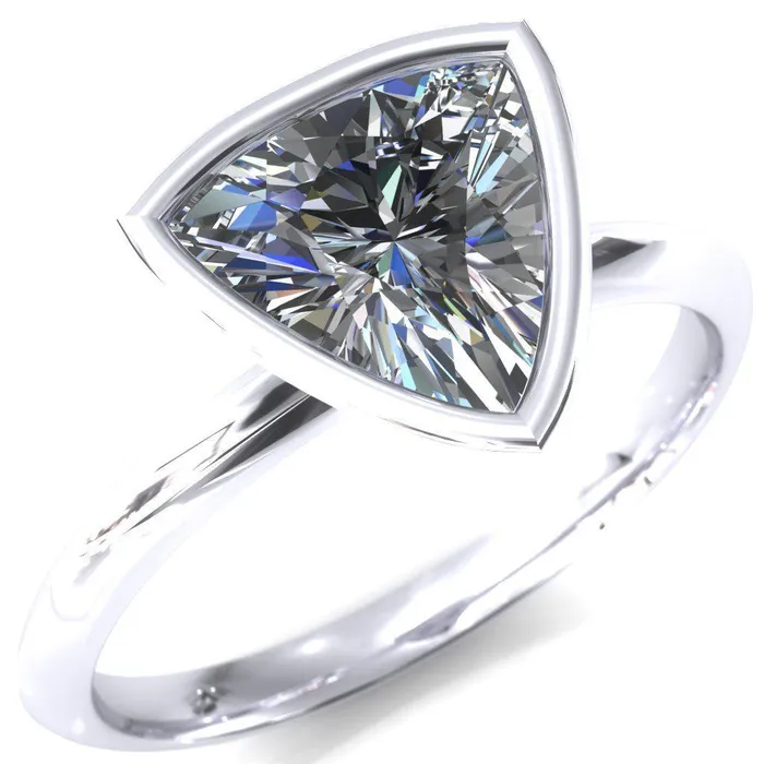 Fire Brilliance Rings Denice Trillion Moissanite Bezel Head Knife Shank Ring