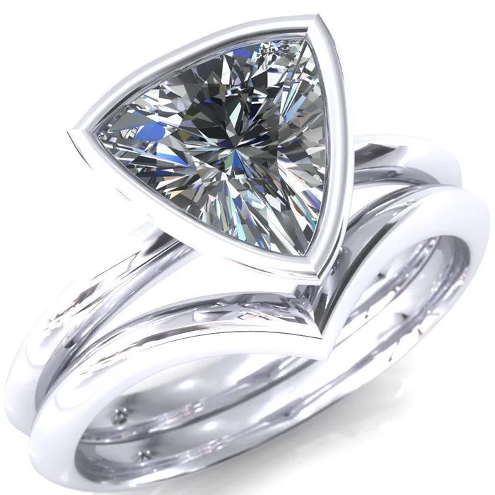 Fire Brilliance Rings Denice Trillion Moissanite Bezel Head Knife Shank Ring