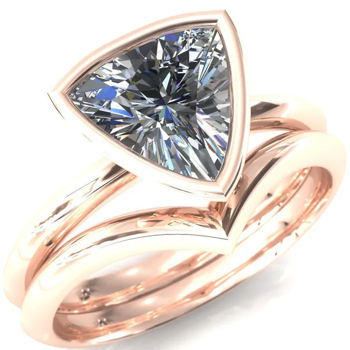 Fire Brilliance Rings Denice Trillion Moissanite Bezel Head Knife Shank Ring
