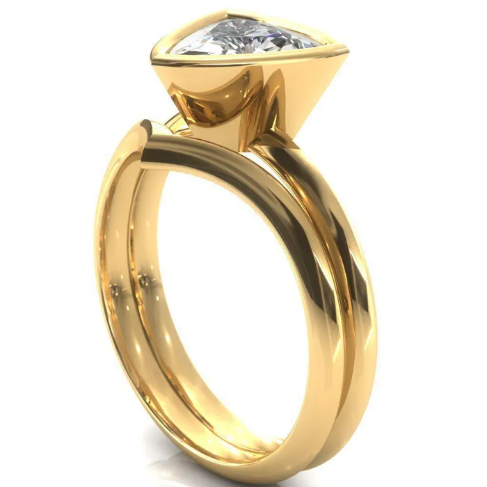 Fire Brilliance Rings Denice Trillion Moissanite Bezel Head Knife Shank Ring