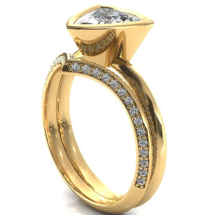 Fire Brilliance Rings Denice Trillion Moissanite Bezel Head Knife Shank Ring