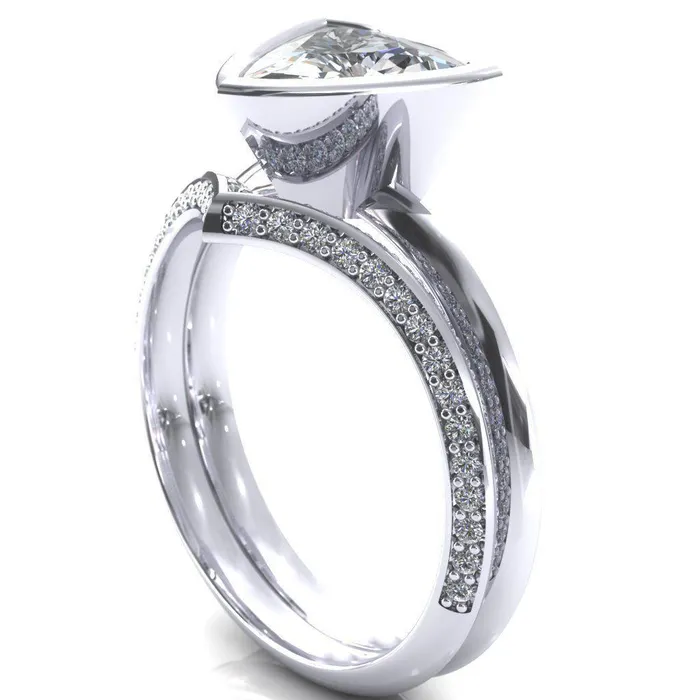 Fire Brilliance Rings Denice Trillion Moissanite Bezel Head Knife Shank Ring