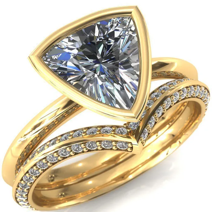 Fire Brilliance Rings Denice Trillion Moissanite Bezel Head Knife Shank Ring