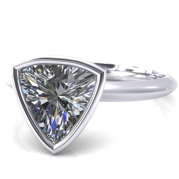 Fire Brilliance Rings Denice Trillion Moissanite Bezel Head Knife Shank Ring