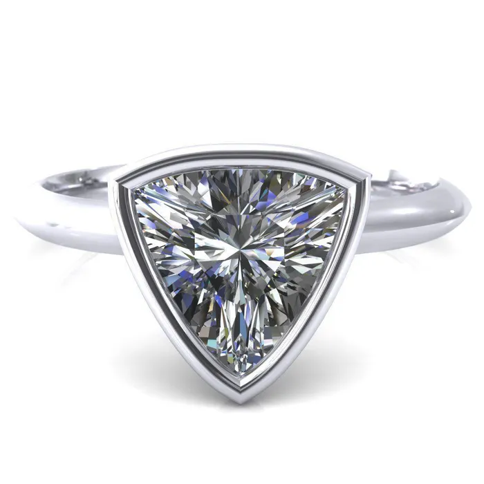 Fire Brilliance Rings Denice Trillion Moissanite Bezel Head Knife Shank Ring
