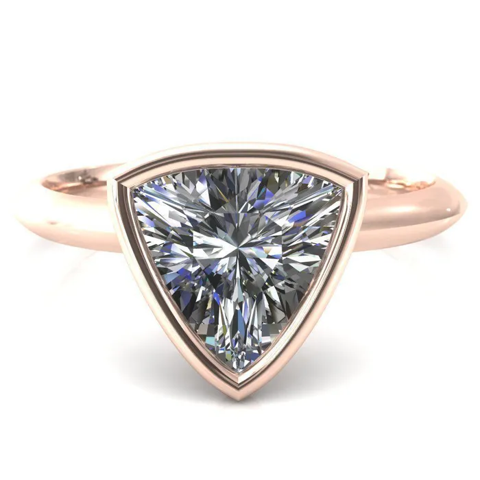 Fire Brilliance Rings Denice Trillion Moissanite Bezel Head Knife Shank Ring