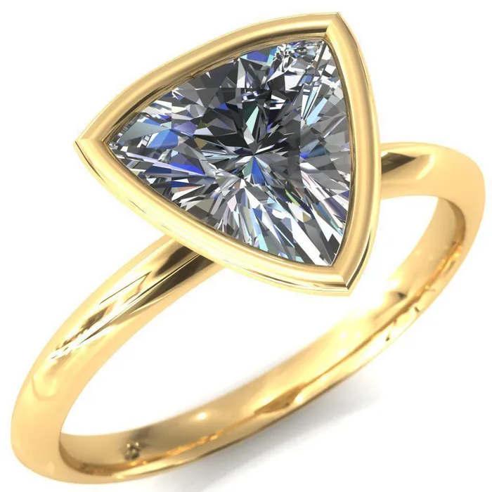 Fire Brilliance Rings Denice Trillion Moissanite Bezel Head Knife Shank Ring