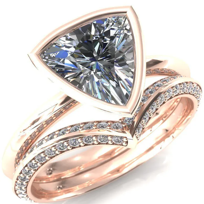 Fire Brilliance Rings Denice Trillion Moissanite Bezel Head Knife Shank Ring