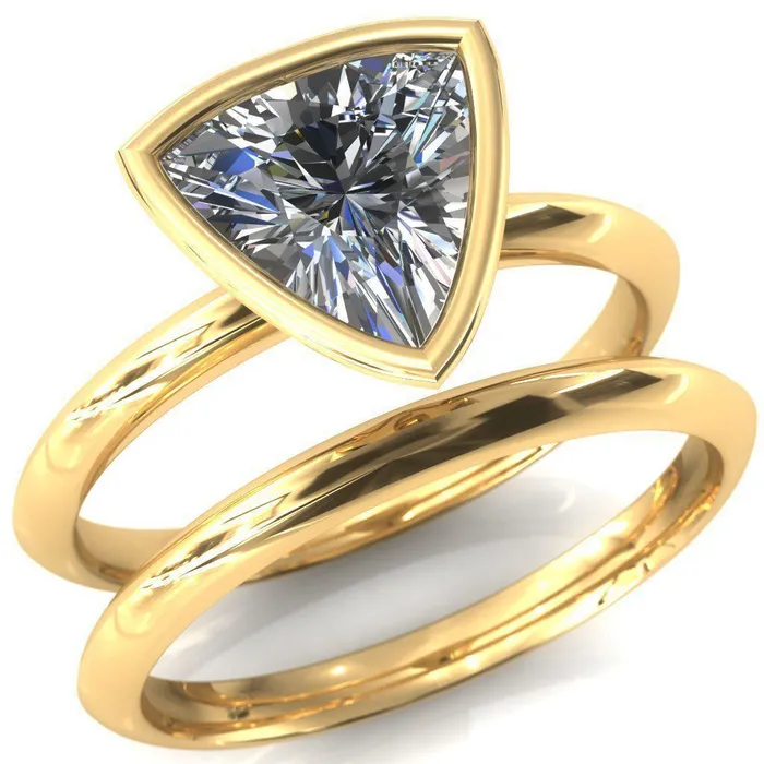 Fire Brilliance Rings Denice Trillion Moissanite Bezel Head Knife Shank Ring