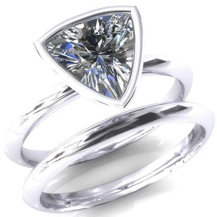 Fire Brilliance Rings Denice Trillion Moissanite Bezel Head Knife Shank Ring